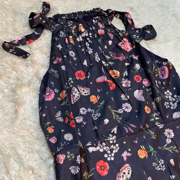 NWT Ieena for Mac Duggal Floral Print Halter Tie Neck Midi Dress - Size 12 - Picture 5 of 7